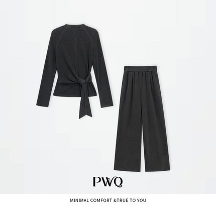 【米兰往事】套装圆领拉链长袖休闲直筒阔腿裤YMJ-25122008-DG