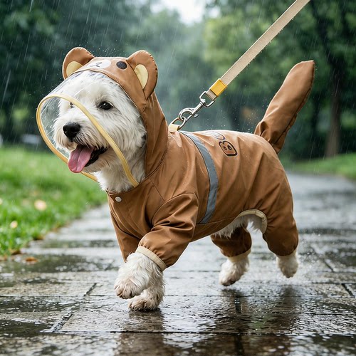 小型犬四脚防水可拆牵引雨衣