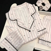 2026 New style of light luxury snowflake ice silk pajamas for women, long-sleeved home wear for spring and autumn, and short-sleeved three-piece set for summer thumbnail 5