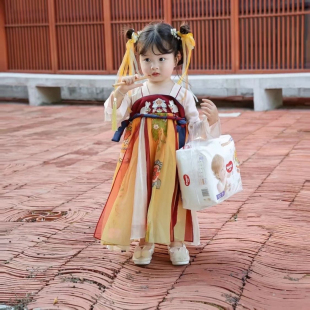 女童抓周服汉服春秋改良款古风儿童长袖连衣裙女宝宝周岁生日汉服