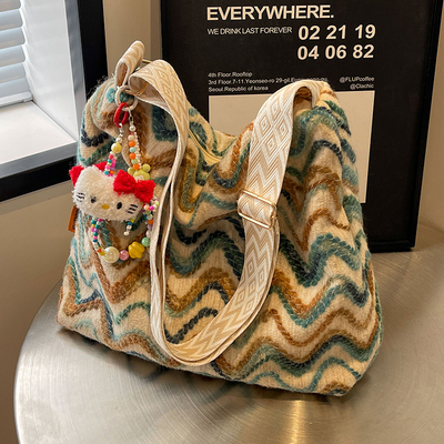 好质量小众条纹单肩布包