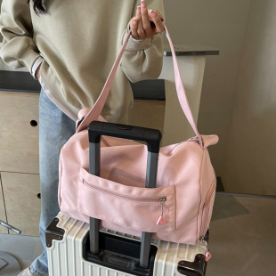 新款糖果色短途旅行包可放鞋瑜伽健身包轻便大容量套拉杆箱待产包