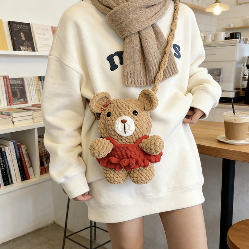 可爱卡通毛线编织小熊斜挎包