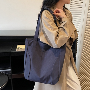 简约厚实帆布包女2025秋冬新款大容量妈咪包休闲百搭托特单肩包