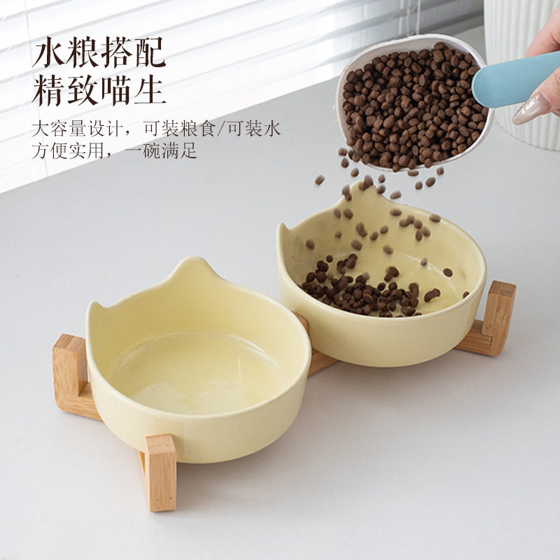 猫碗陶瓷狗碗猫咪饭碗粮碗猫食盆狗盆二合一猫粮碗宠物水碗防打翻