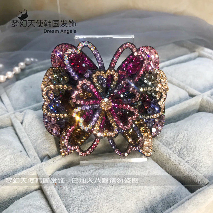 韩版水钻富贵花大号弹簧夹立体横夹盘发后脑勺夹子镶钻顶夹女发饰