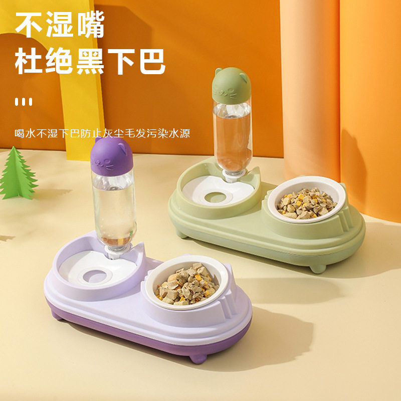 新款宠物陶瓷碗猫碗宠物自动饮水喂食器斜口高脚护颈猫食盆