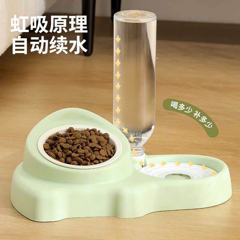 新款宠物双碗猫碗水粮一体陶瓷碗防打翻狗碗狗盆猫咪饮水喂食器
