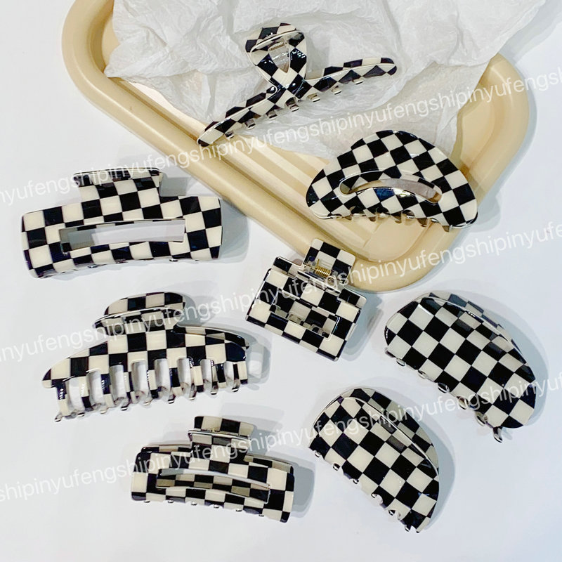 发夹后脑勺黑白棋盘格子抓夹大号气质发抓鲨鱼夹发卡夹子头饰女夏