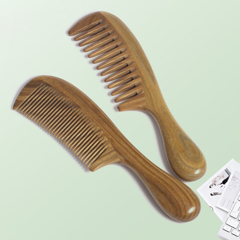 木梳 绿檀木梳子檀香木玉檀香木梳宽齿长发拼接木梳女士木梳宽齿