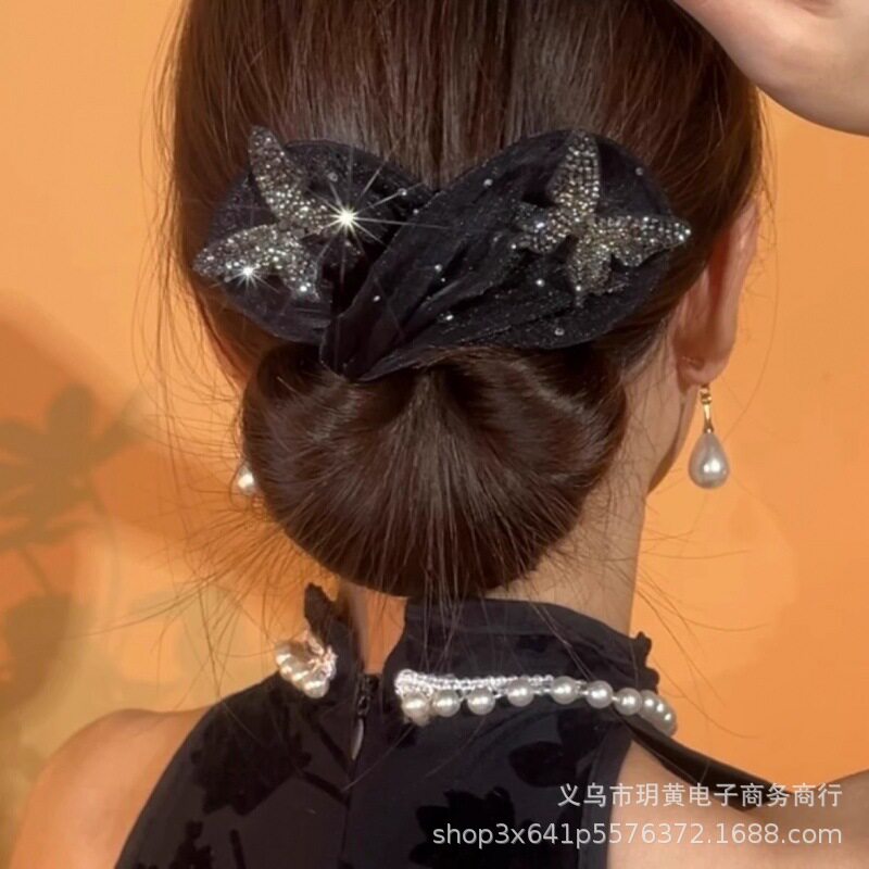 新款蝴蝶满天星盘发器扭扭夹丸子头固定懒人造型发饰u形饰品