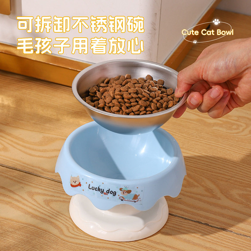 原创宠物碗高脚护颈猫咪单碗不锈钢喂食喂水碗防滑防打翻猫碗狗碗