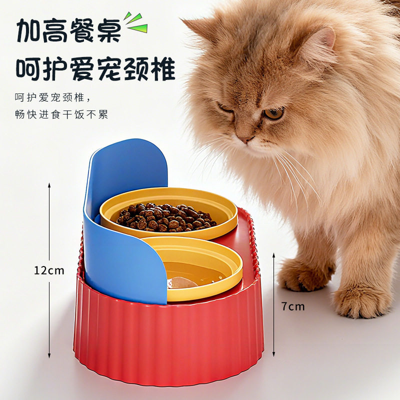 宠物碗猫碗双碗猫粮碗喂食喂水猫咪陶瓷碗防打翻高脚护颈跨境
