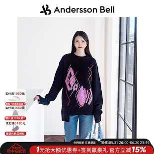 Bell设计师品牌男女同款 Andersson 印花阿盖尔圆领毛衣情侣