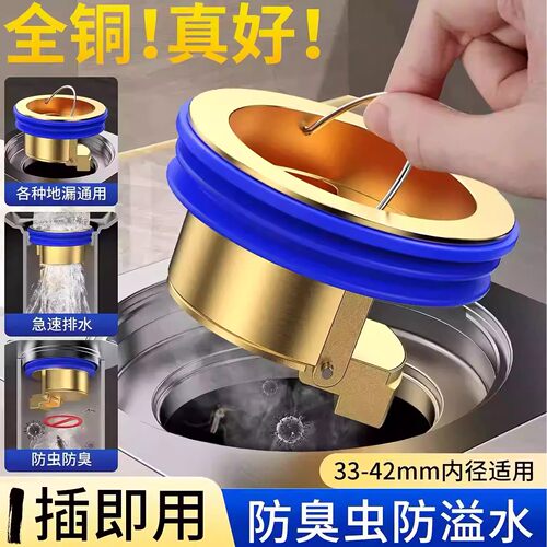 地漏防臭器全铜内芯通用卫生间厕所防蚊虫下水管道口防返臭味神器