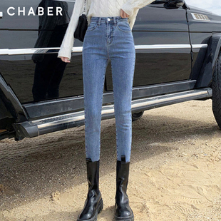 CHABER高腰小脚牛仔裤女九分紧身显瘦修身铅笔裤牛仔风