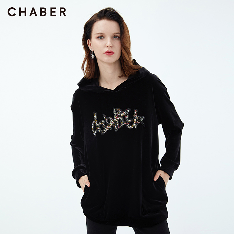 chaber巧帛商场同款丝绒连帽设计