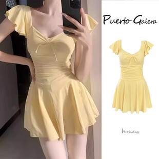 显瘦小清新保守海边度假温泉泳装 新款 修身 甜美裙式 连体泳衣女夏季