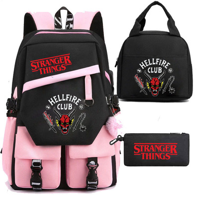 美剧怪奇物语双肩包USB充电背包学生书包午餐笔袋三件套stranger
