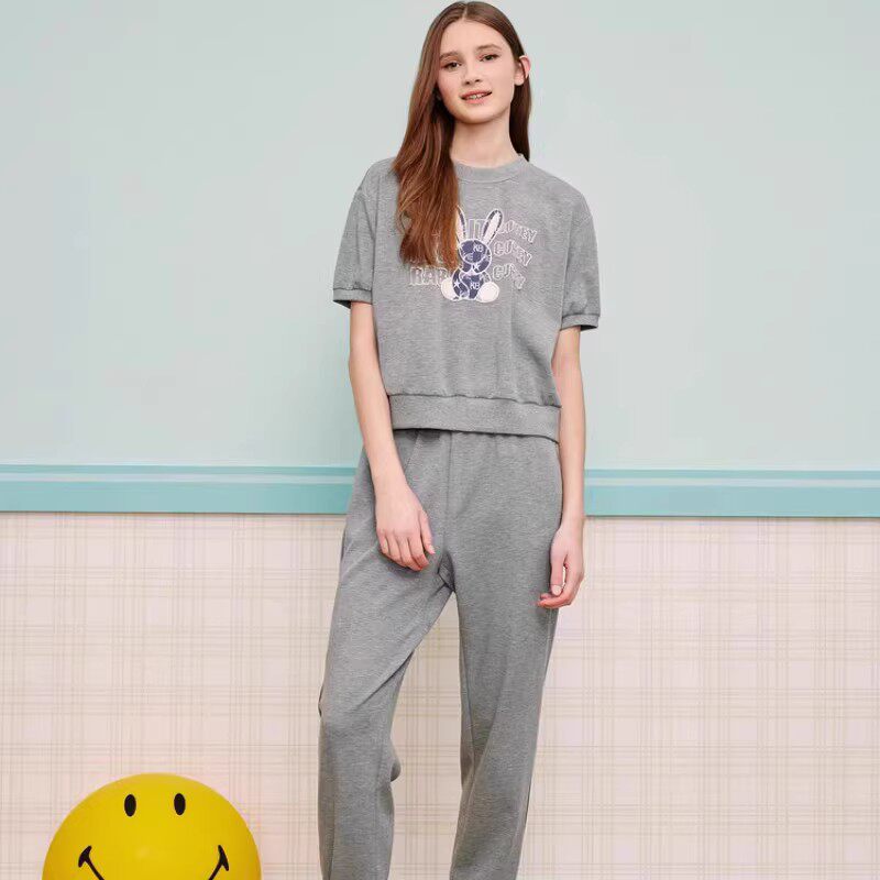 夏季诗篇女装2023夏季圆领减龄兔子绣花卫衣休闲裤运动套装0530