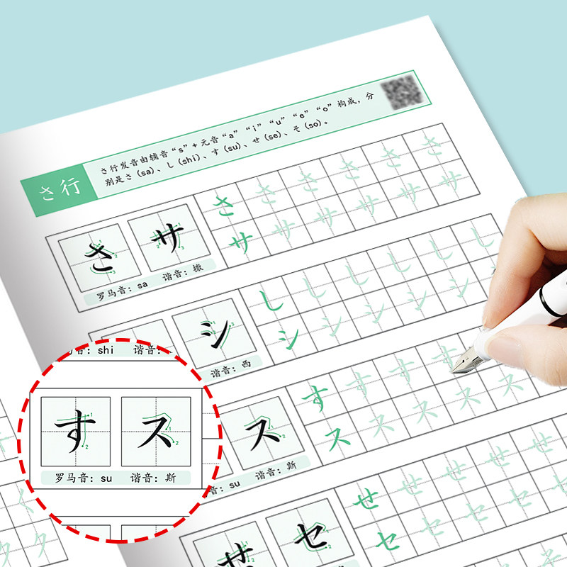 【日语字帖】日文五十音练字帖儿童初中生高中生零基础入门初级标准日文临摹硬笔书法手写体单词描红练习本抄写本每日一练书写本TD