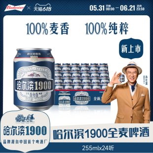Harbin/哈尔滨1900全麦啤酒255ml×24听10.0°P麦香哈啤整箱批发