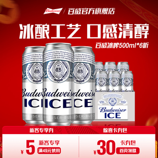 经典 Budweiser 百威冰啤酒500ml 6听罐装 拉格8°P清爽啤酒尝鲜装