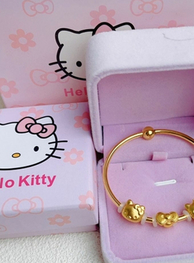 七夕kt猫手镯越南沙金金色蝴蝶结