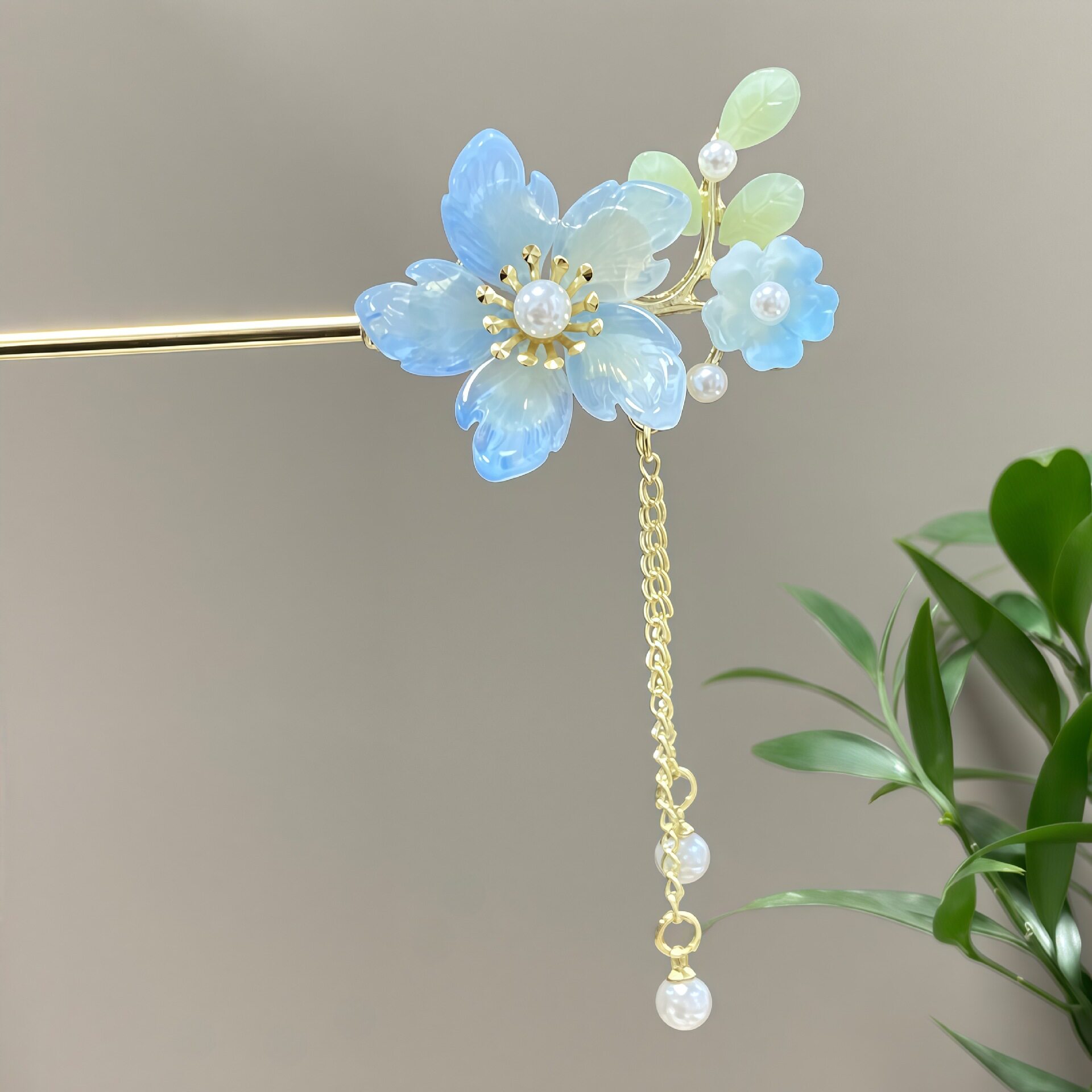 古风桃花珍珠流苏发簪