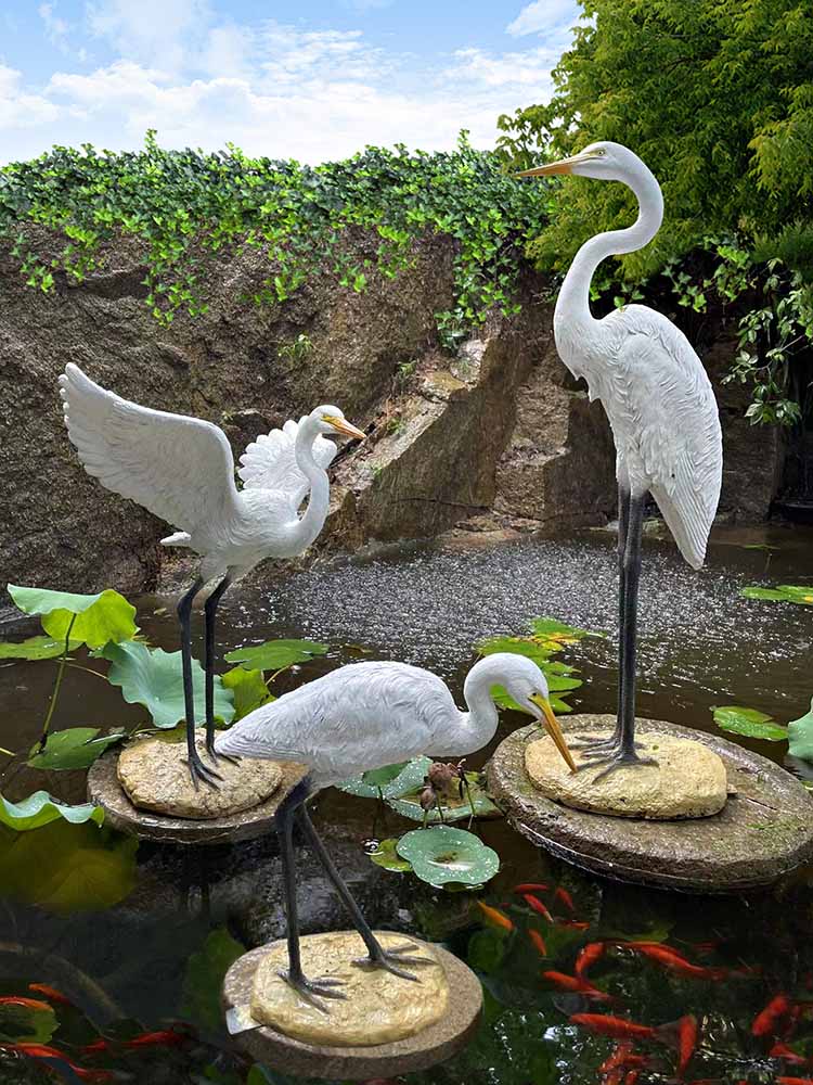 백로 장식품 시뮬레이션 정원 흰색 크레인 조각 야외 바닥 스탠딩 유리 섬유 ROCKERY 수영장 조경 안뜰 장식