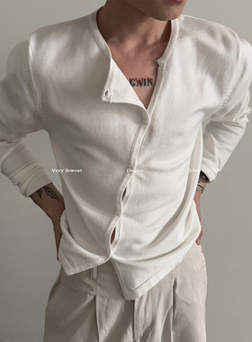 VERY FEWEST 小众斜门襟短款正肩长袖针织衫老钱设计感开衫毛衣