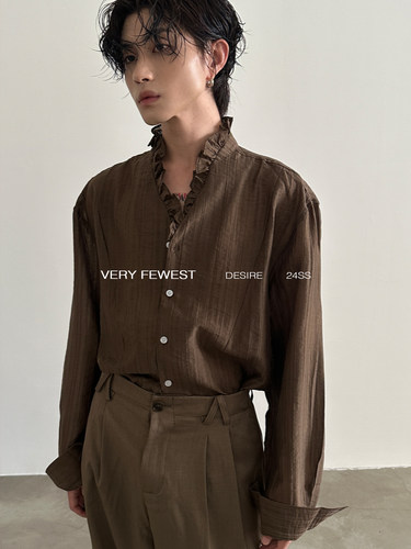 V领长袖法式复古褶皱花边衬衫