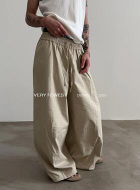 VERY FEWEST 老钱日系浅卡其休闲阔腿裤抽绳松紧腰慵懒宽松山本裤