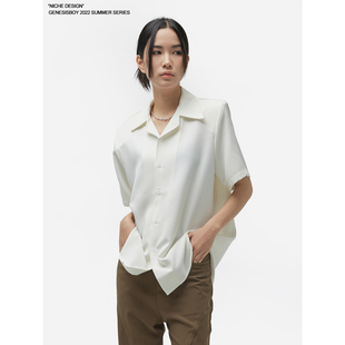 GENESISBOY 小众高级感垫肩古巴领短袖衬衫ins无性别夏季冰丝衬衣