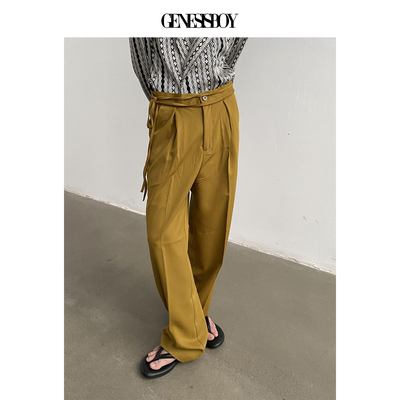 韩风宽松直筒夏季长裤系带西裤