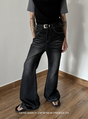 GENESISBOY【12/29 20:00】猫须水洗黑微喇叭复古拖地牛仔裤男女