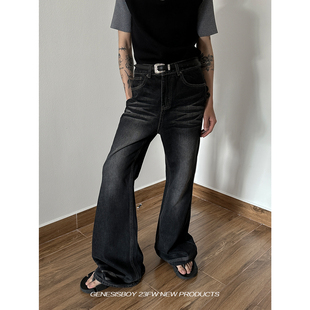 GENESISBOY【12/29 20:00】猫须水洗黑微喇叭复古拖地牛仔裤男女