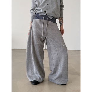 男女松弛设计感阔腿弯刀裤 小众格子拼接休闲卫裤 FEWEST VERY