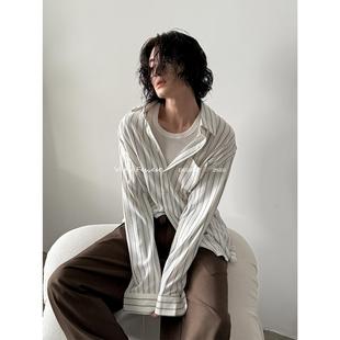 中性垂坠感宽松开衫 VERY 衬衫 慵懒不失优雅细条纹长袖 上衣 FEWEST