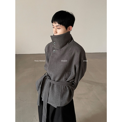 版可翻高领廓形显瘦短款大衣外套