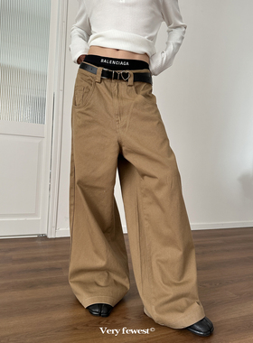 11/10 PM20:00 上新九折 高级感卡其色堆积牛仔裤廓形水洗阔腿裤