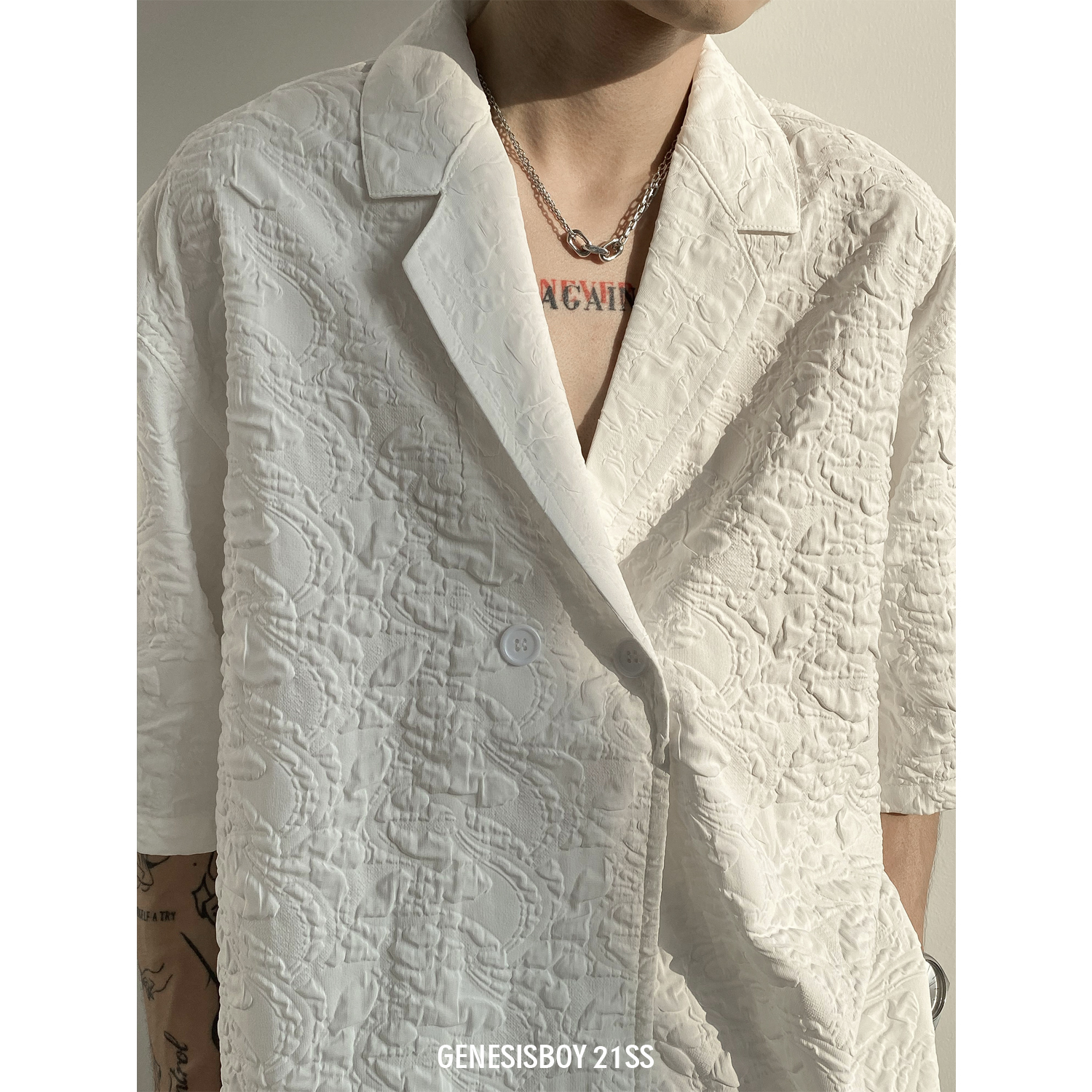 thumbnail for GENESISBOY 3.5 00:00 niche embossed pajamas collar loose and lazy short-sleeved shirt