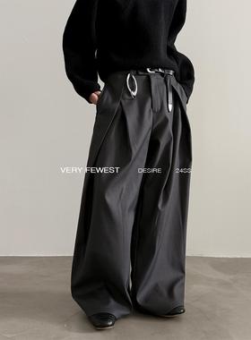 VERY FEWEST 夏季新款重磅立体褶皱阔腿休闲裤男女款设计感西装裤