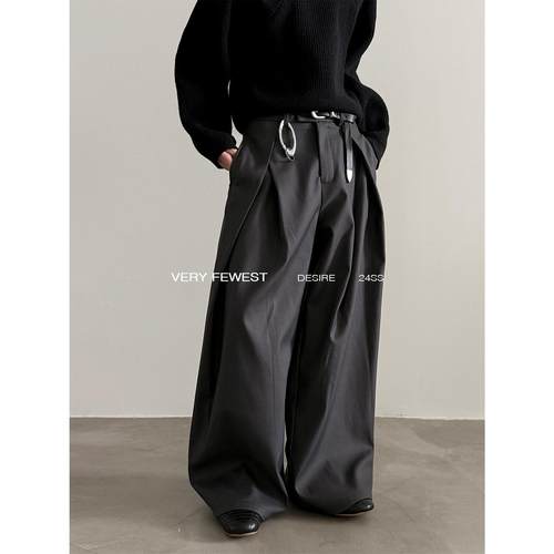 小众阔腿夏季长裤褶皱设计西裤