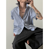 FEWEST 氛围感纽扣短款 翻领格子短袖 VERY 衬衫 高级松弛宽松上衣