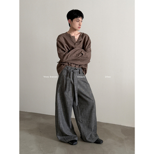 竹节纹高级灰休闲裤 VERY 男女款 氛围系带松弛垂感廓形西裤 FEWEST