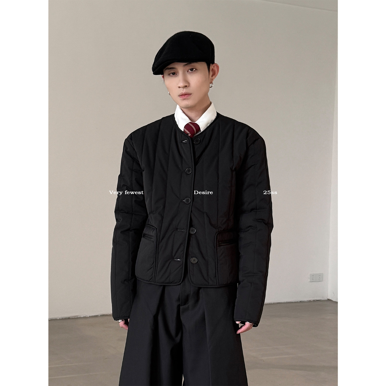 cleanfit无领单排扣短款薄棉服