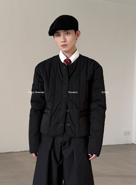 VERY FEWEST cleanfit无领单排扣短款薄夹棉外套男女设计感棉服