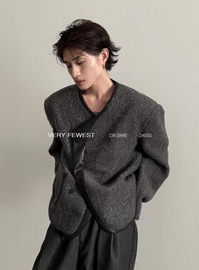 VERY FEWEST 高级感撞色拼接廓形毛呢外套冬季设计感垫肩小香夹克