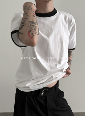 VERY FEWEST 经典不过时黑白撞色纯棉套头短袖T恤夏季百搭上衣